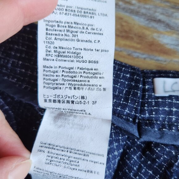 Hugo Boss 100% Wool Straight Wide Leg Dress Pants Zip Check Blue - Picture 7 of 12